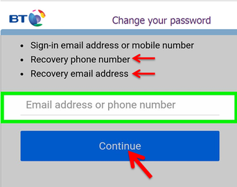 recover bt password via recovery email or phone